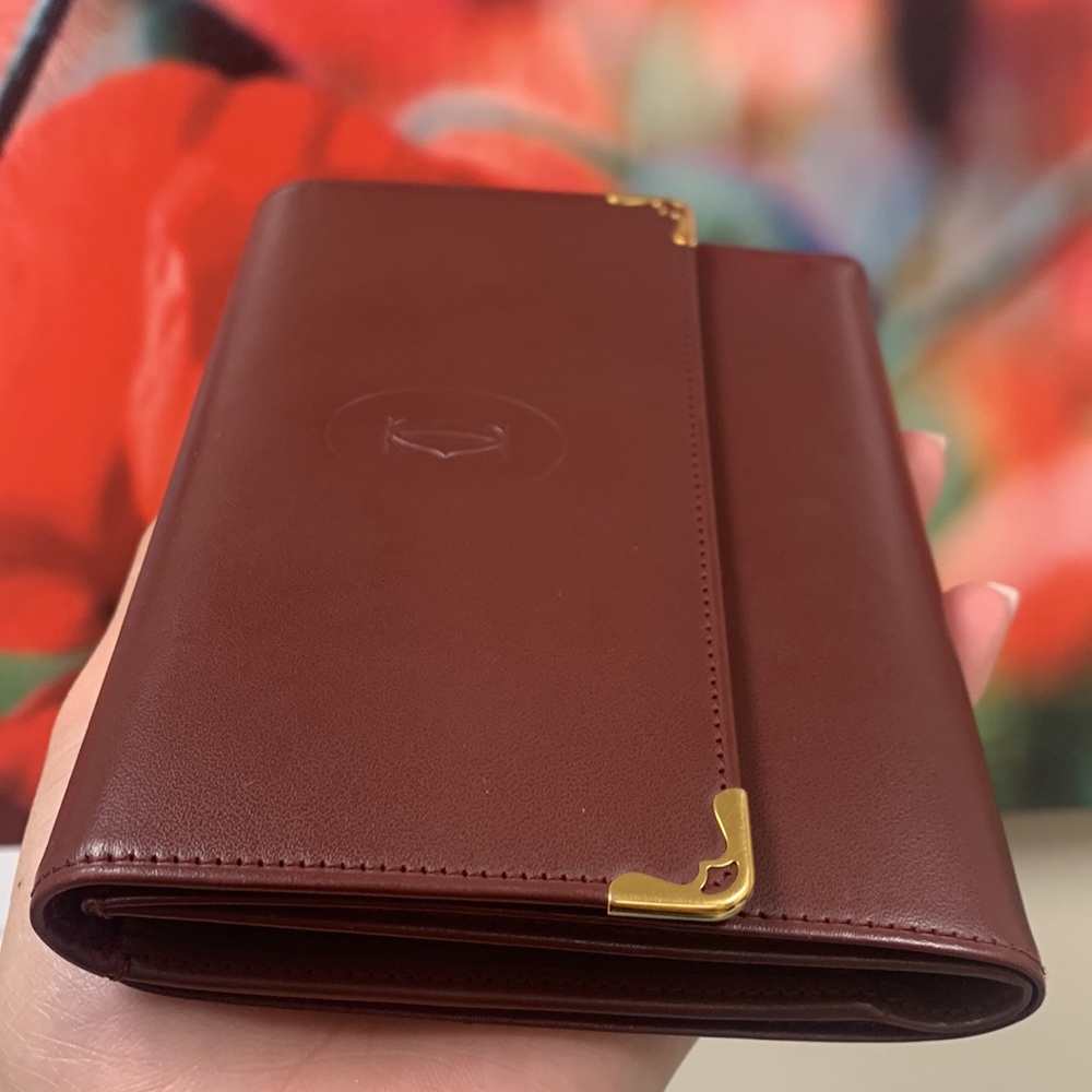 Sold❌AUTHENTIC MUST DE CARTIER TRI-FOLD FRENCH STYLE WALLET BORDEAUX LEATHER - Picture 17 of 17